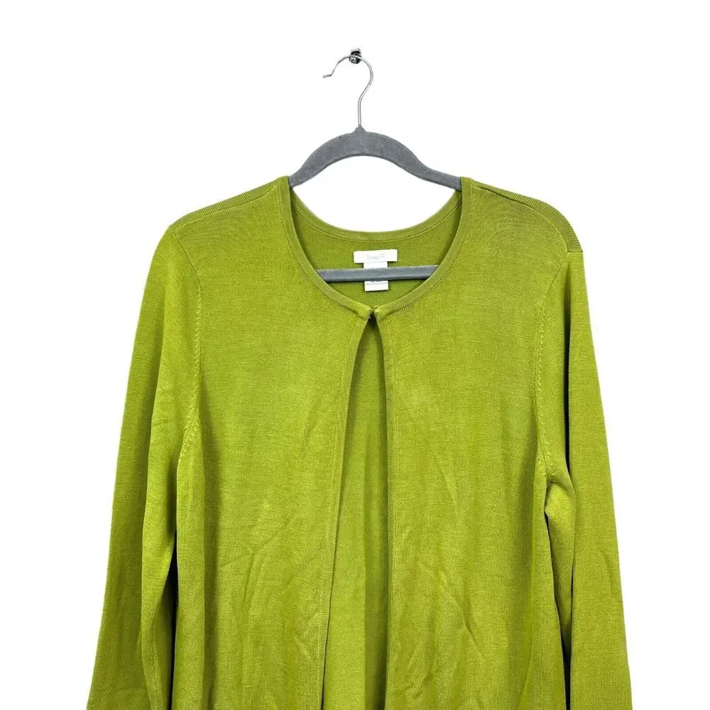 Marshall Fields Womens Silk Cardigan Sweater Round Neck Open Front Green Sz XL* - Picture 2 of 5